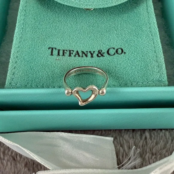 Tiffany & Co. SIZE 4.5 .925 heart ring, bag, box and pouch. - Picture 2 of 6